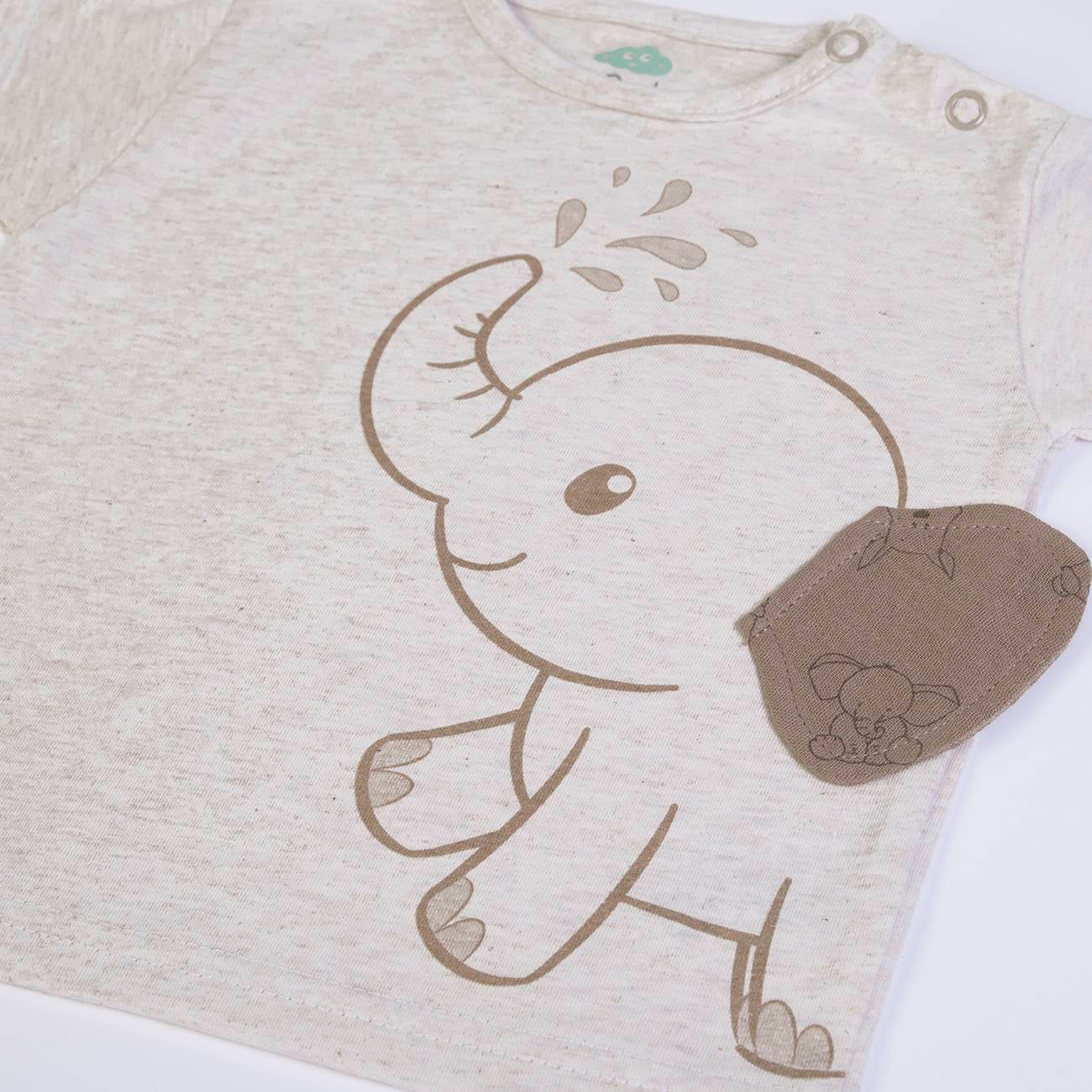 Schönes Set für den Sommer bestehend aus T-Shirt mit Elefant und brauner Musselin-Hose 