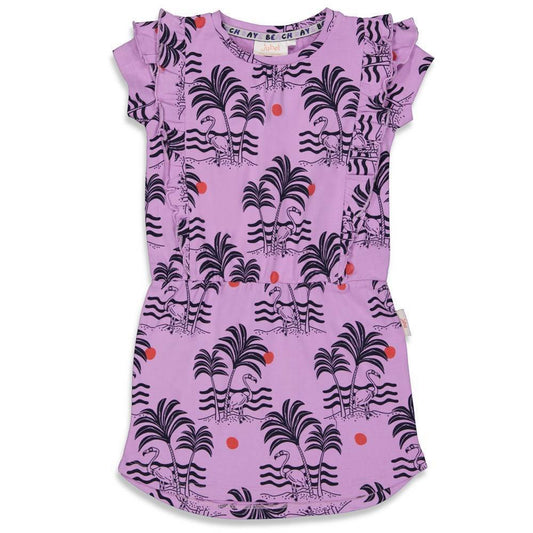 Sommerkleid von Jubel mit Flamingos und Palmen in lila
