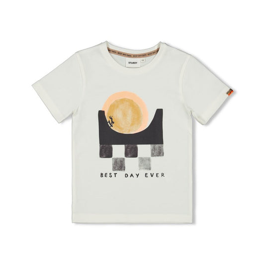 Cooles T-Shirt in offwhite mit Schriftzug "Best Day Ever" und kleinem Smiley auf der Rückseite