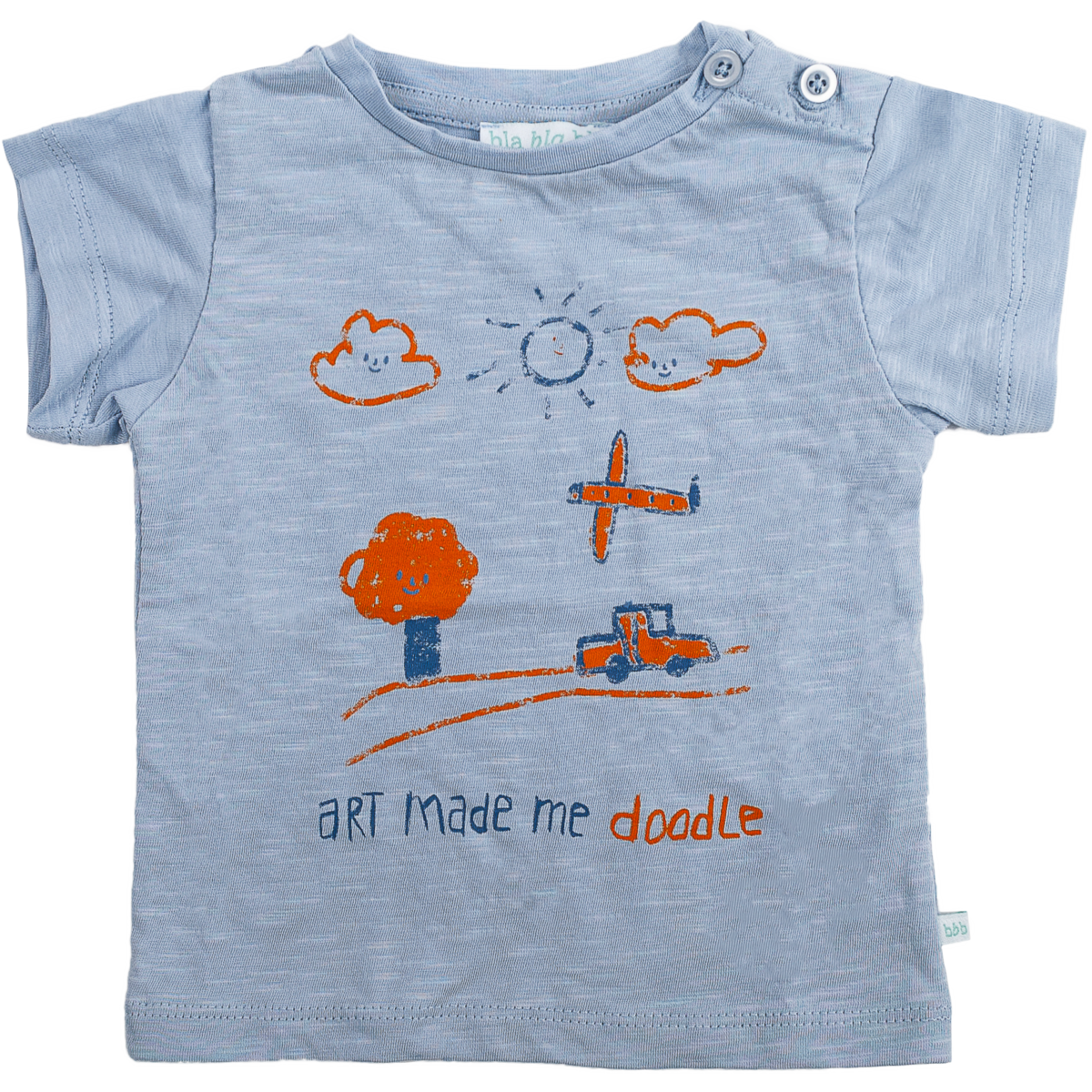 Blaues T-Shirt mit niedlicher Kinderzeichnung aus Baumwolle
