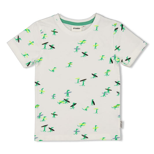 Cooles T-Shirt mit surfenden Krokodilen in offwhite